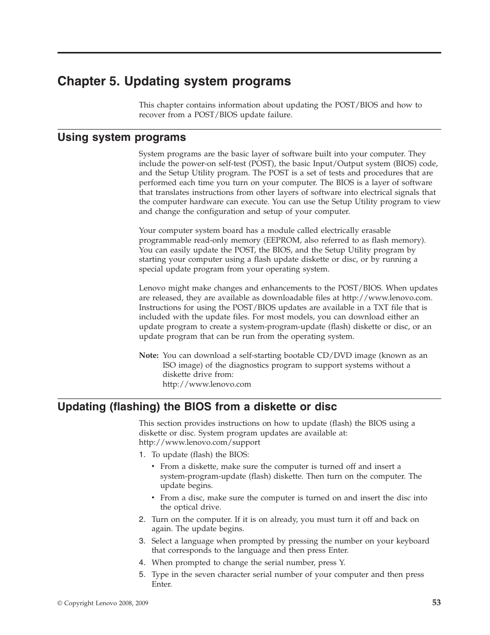 Chapter 5. updating system programs, Using system programs | Lenovo 3658 User Manual | Page 61 / 82