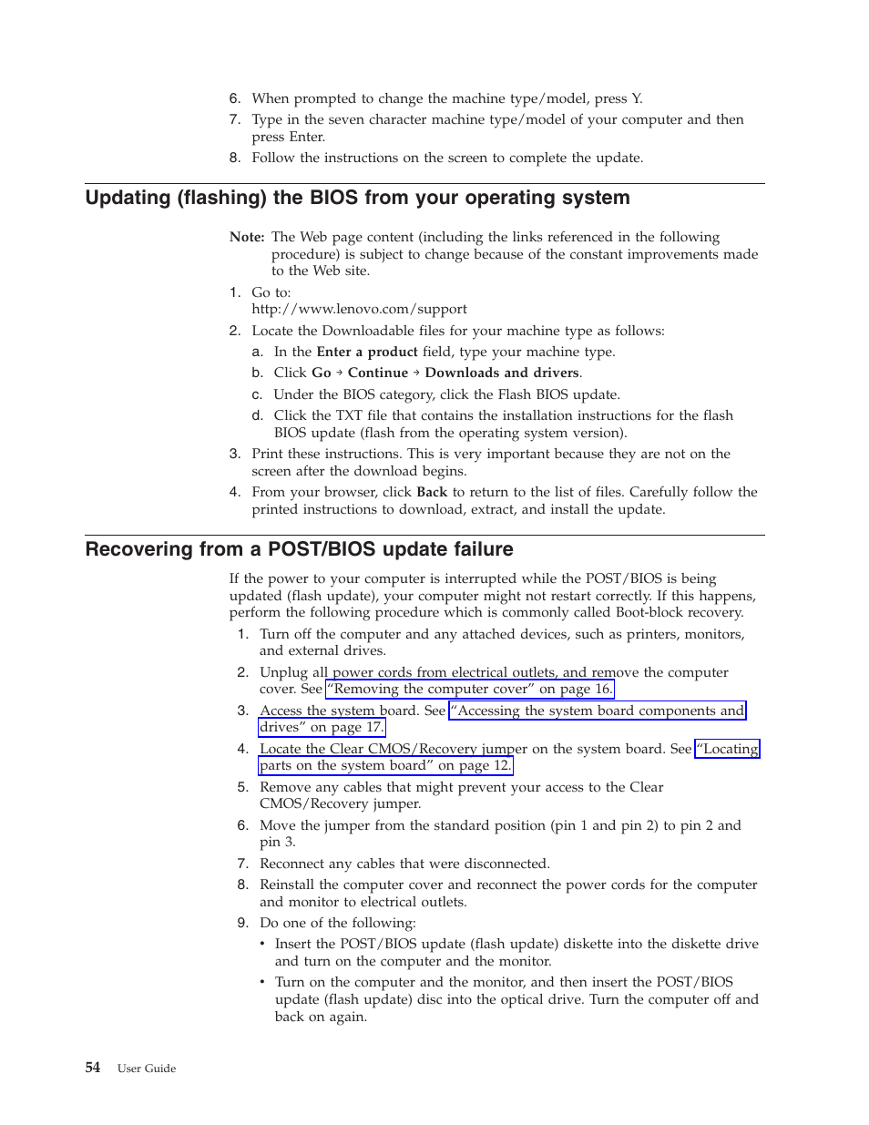 Recovering from a post/bios update failure | Lenovo 3658 User Manual | Page 62 / 82