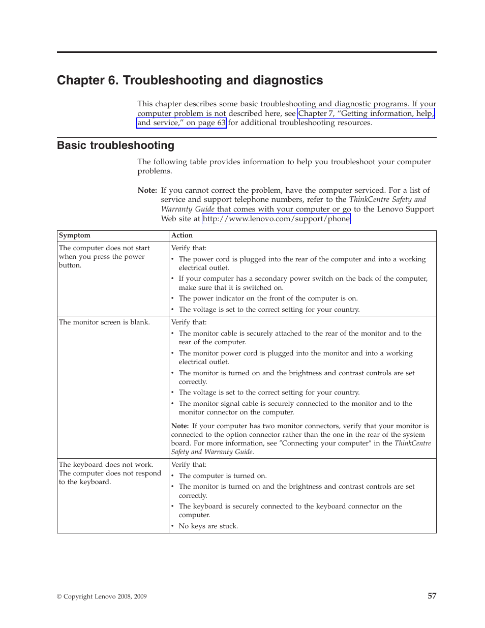 Chapter 6. troubleshooting and diagnostics, Basic troubleshooting | Lenovo 3658 User Manual | Page 65 / 82