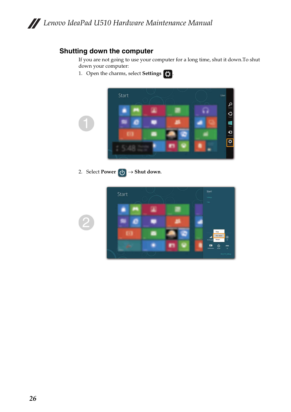 Shutting down the computer, Lenovo ideapad u510 hardware maintenance manual | Lenovo U510 User Manual | Page 30 / 89