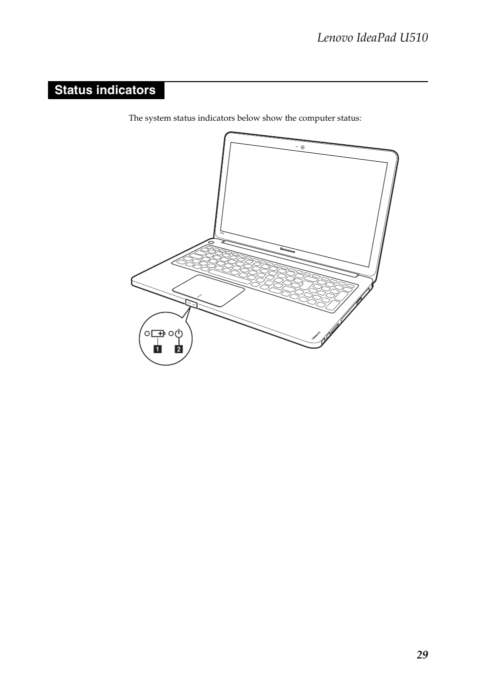 Status indicators, Lenovo ideapad u510 | Lenovo U510 User Manual | Page 33 / 89