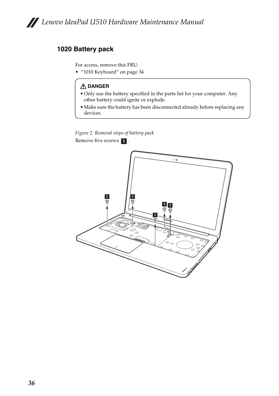 1020 battery pack, Lenovo ideapad u510 hardware maintenance manual | Lenovo U510 User Manual | Page 40 / 89