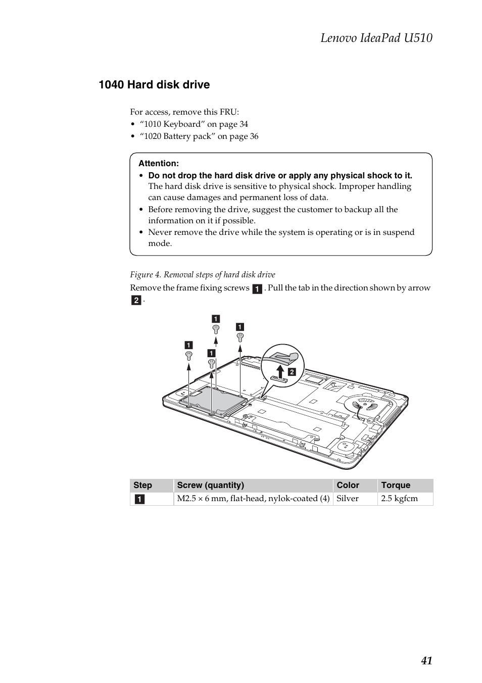 1040 hard disk drive, Lenovo ideapad u510 | Lenovo U510 User Manual | Page 45 / 89