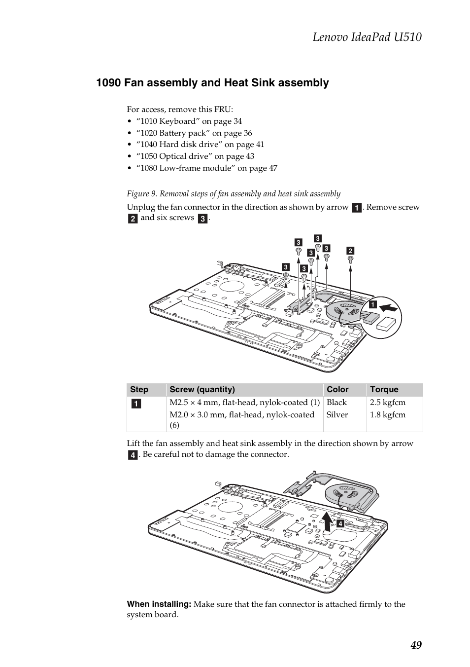 1090 fan assembly and heat sink assembly, Lenovo ideapad u510 | Lenovo U510 User Manual | Page 53 / 89