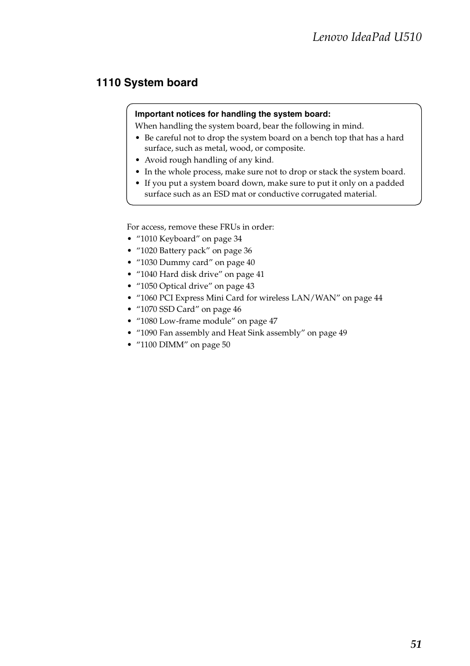 1110 system board, Lenovo ideapad u510 | Lenovo U510 User Manual | Page 55 / 89