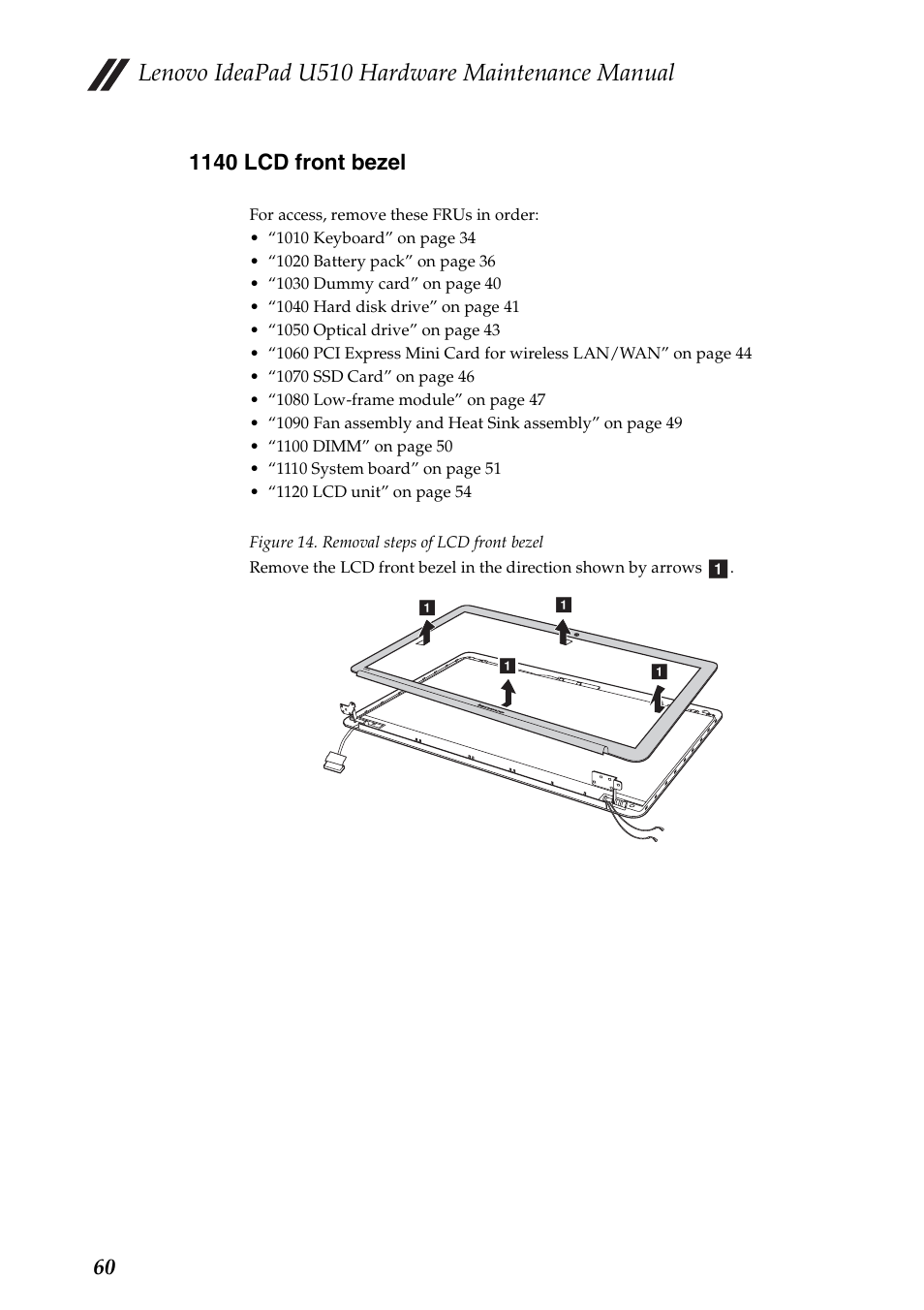 1140 lcd front bezel, Lenovo ideapad u510 hardware maintenance manual | Lenovo U510 User Manual | Page 64 / 89
