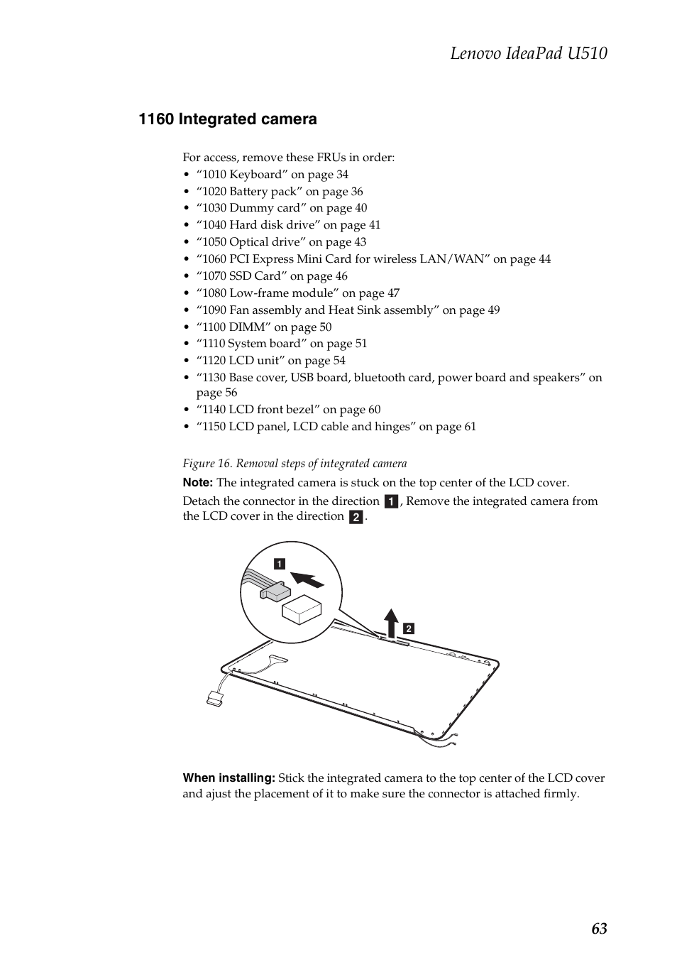 1160 integrated camera, Lenovo ideapad u510 | Lenovo U510 User Manual | Page 67 / 89