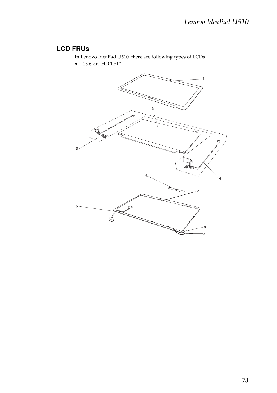 Lcd frus, Lenovo ideapad u510, 73 lcd frus | Lenovo U510 User Manual | Page 77 / 89