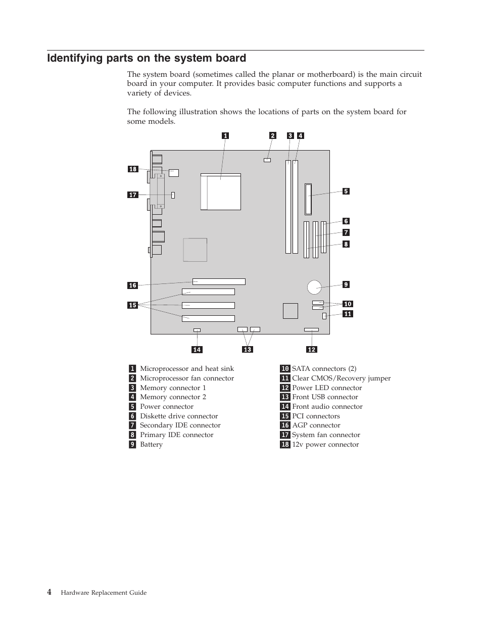 Identifying parts on the system board, Identifying, Parts | System, Board | Lenovo J SERIES 8257 User Manual | Page 12 / 24