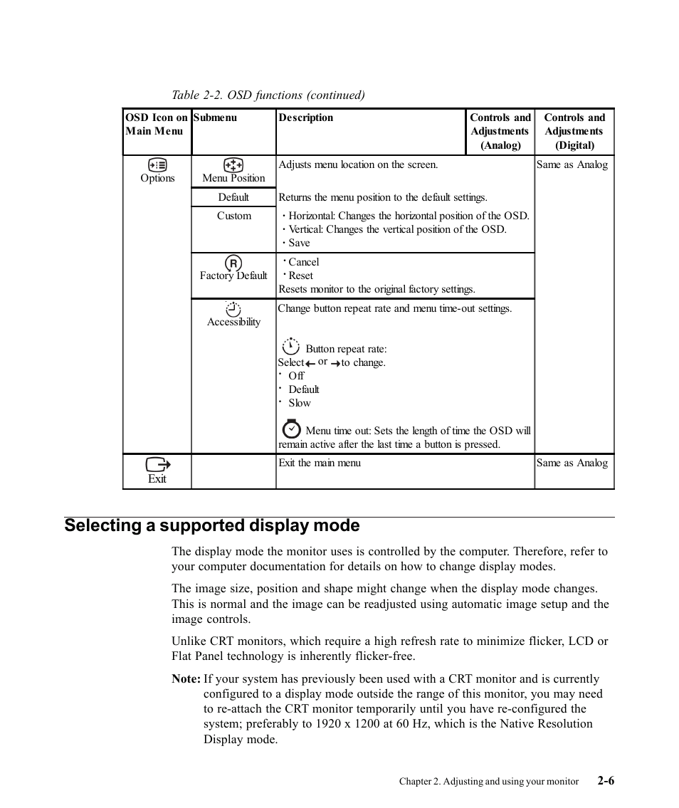 Selecting a supported display mode | Lenovo L2440X User Manual | Page 21 / 40