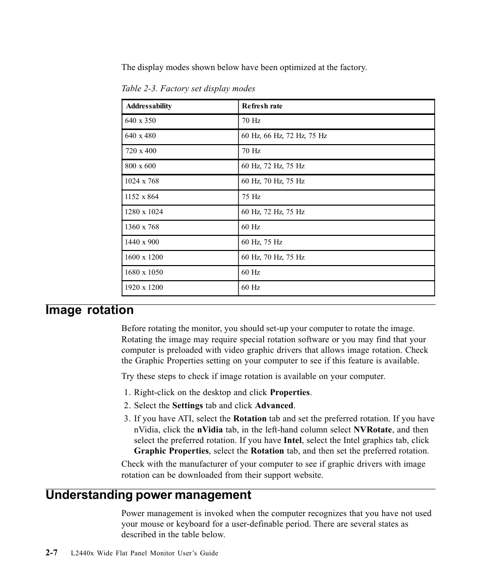 Image rotation, Understanding power management | Lenovo L2440X User Manual | Page 22 / 40