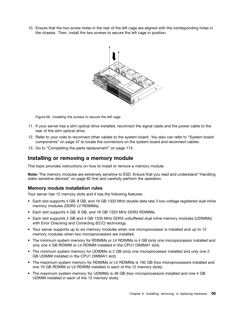 Installing or removing a memory module | Lenovo RD430 User Manual | Page 107 / 218