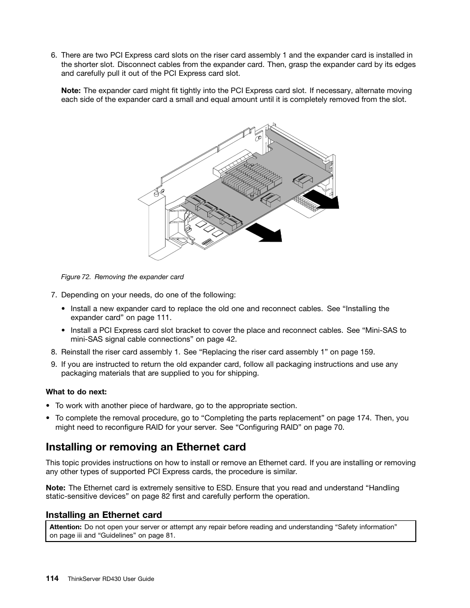 Installing or removing an ethernet card | Lenovo RD430 User Manual | Page 126 / 218