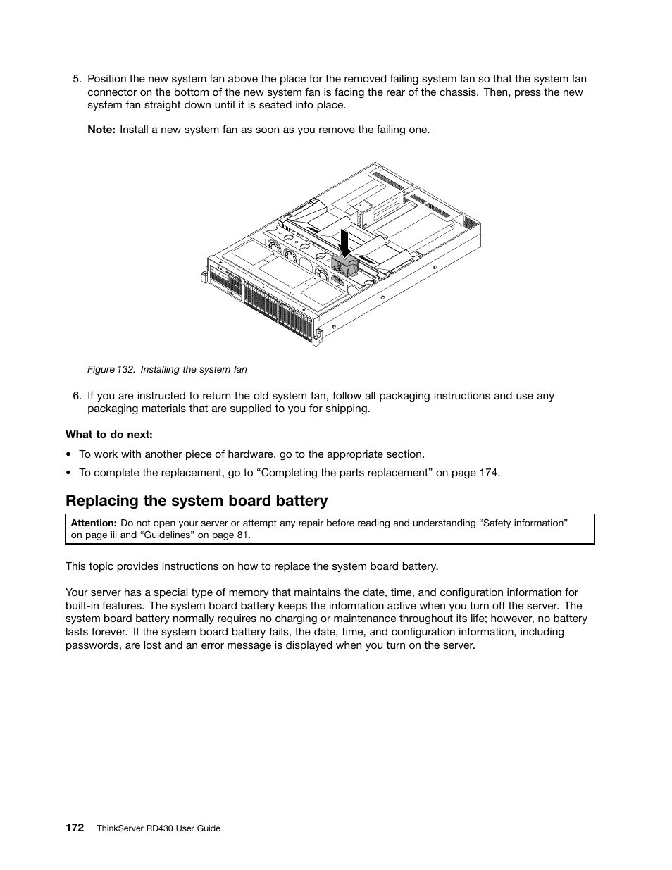 Replacing the system board battery | Lenovo RD430 User Manual | Page 184 / 218