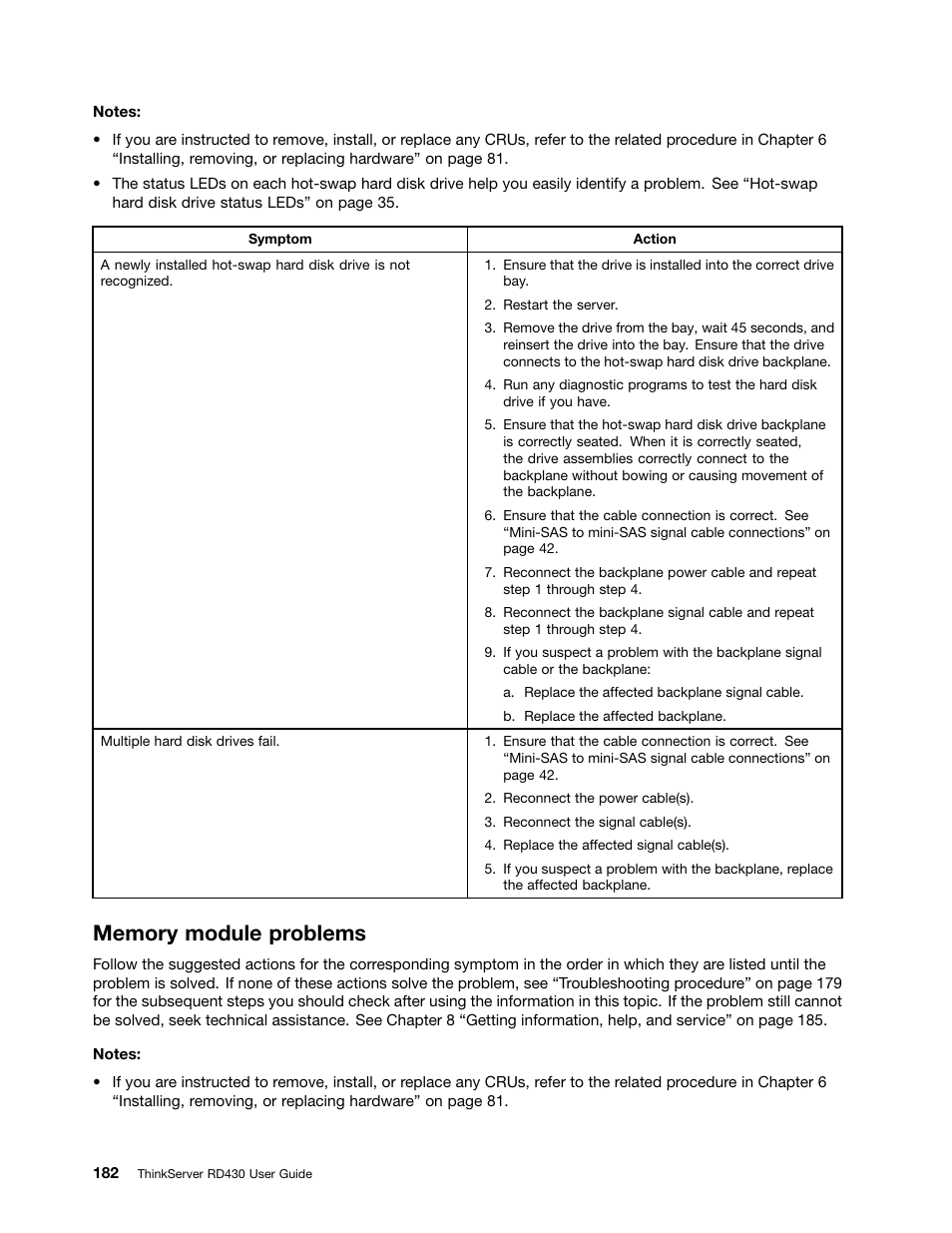 Memory module problems | Lenovo RD430 User Manual | Page 194 / 218