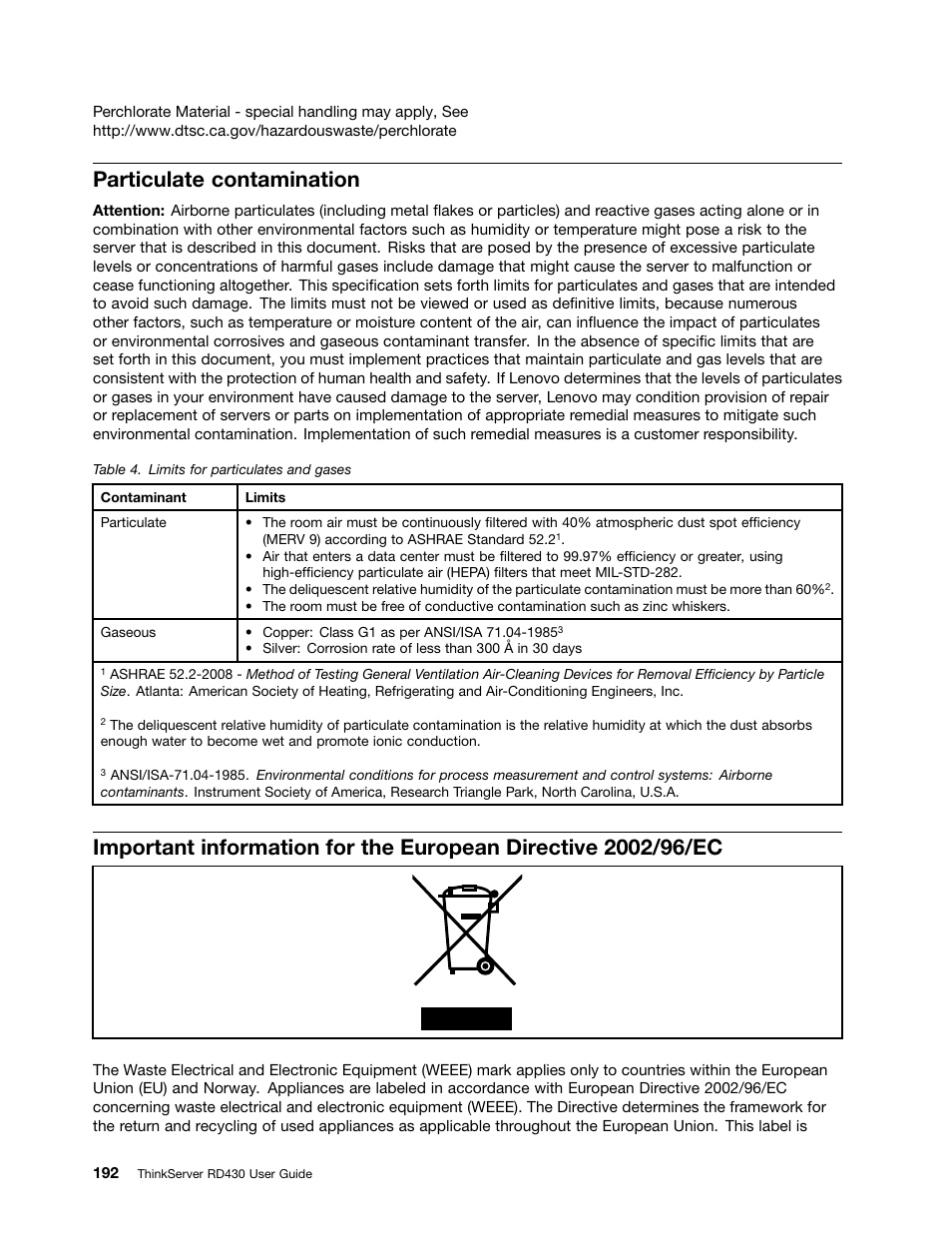 Particulate contamination | Lenovo RD430 User Manual | Page 204 / 218