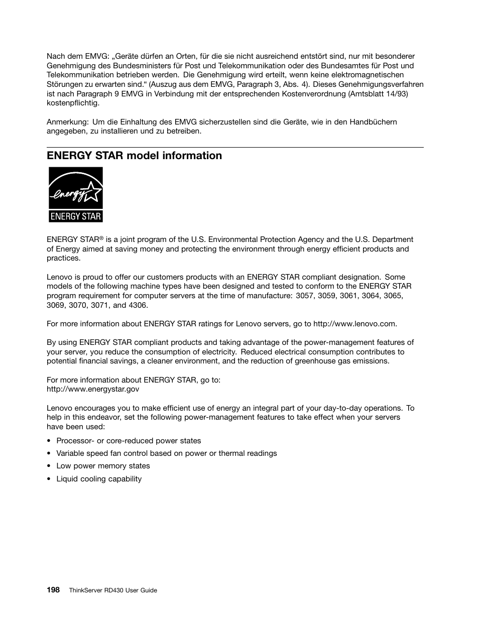 Energy star model information | Lenovo RD430 User Manual | Page 210 / 218