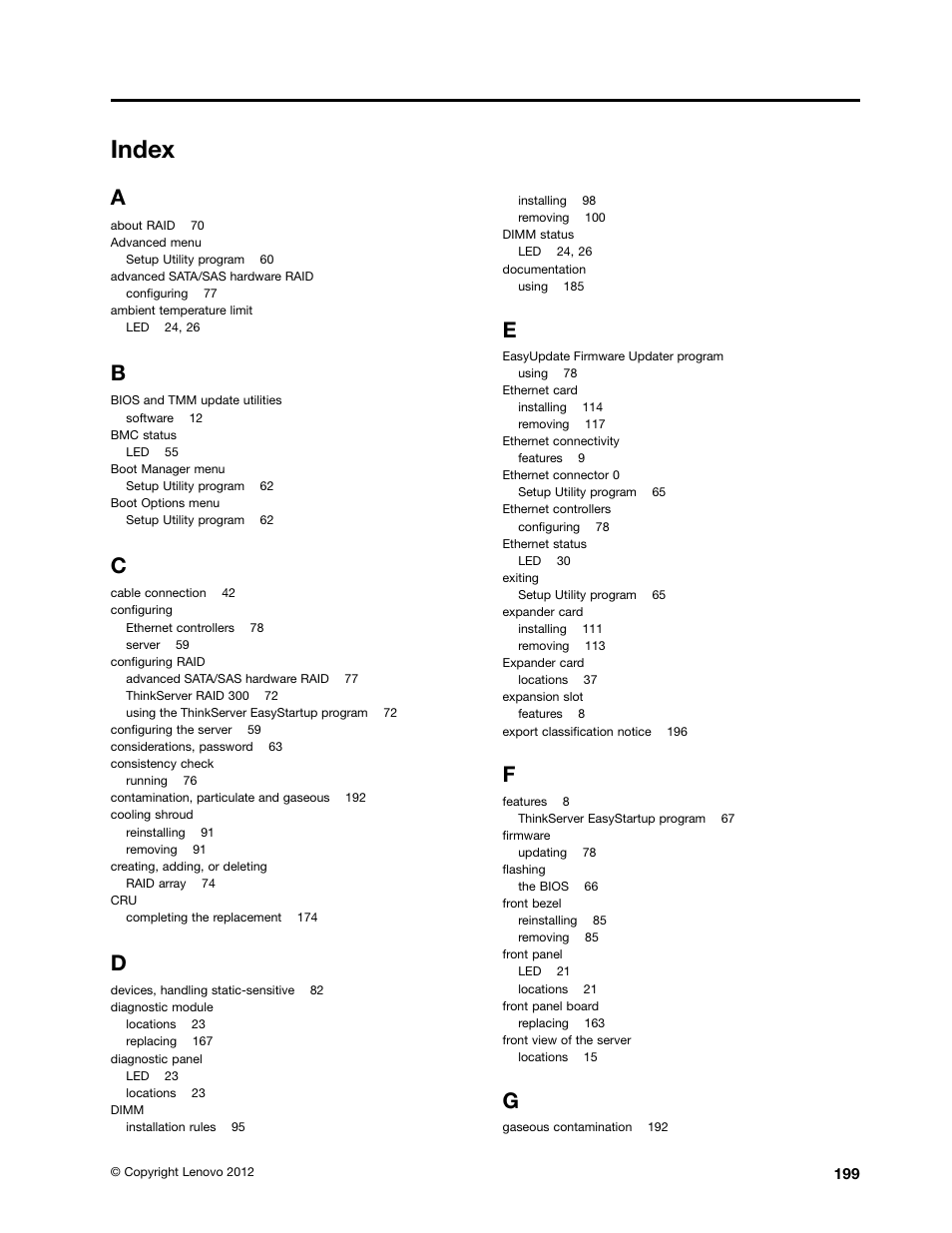 Index | Lenovo RD430 User Manual | Page 211 / 218