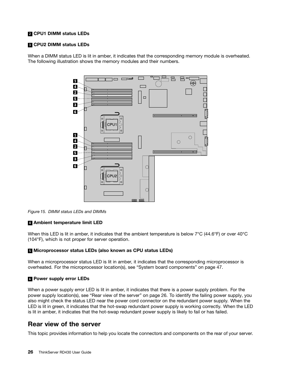 Rear view of the server | Lenovo RD430 User Manual | Page 38 / 218