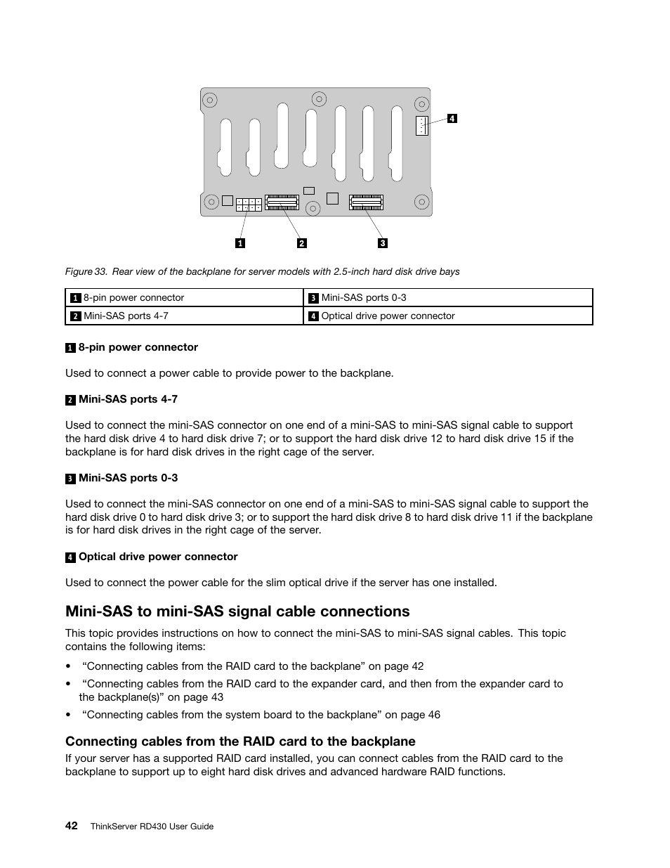 Mini-sas to mini-sas signal cable connections | Lenovo RD430 User Manual | Page 54 / 218