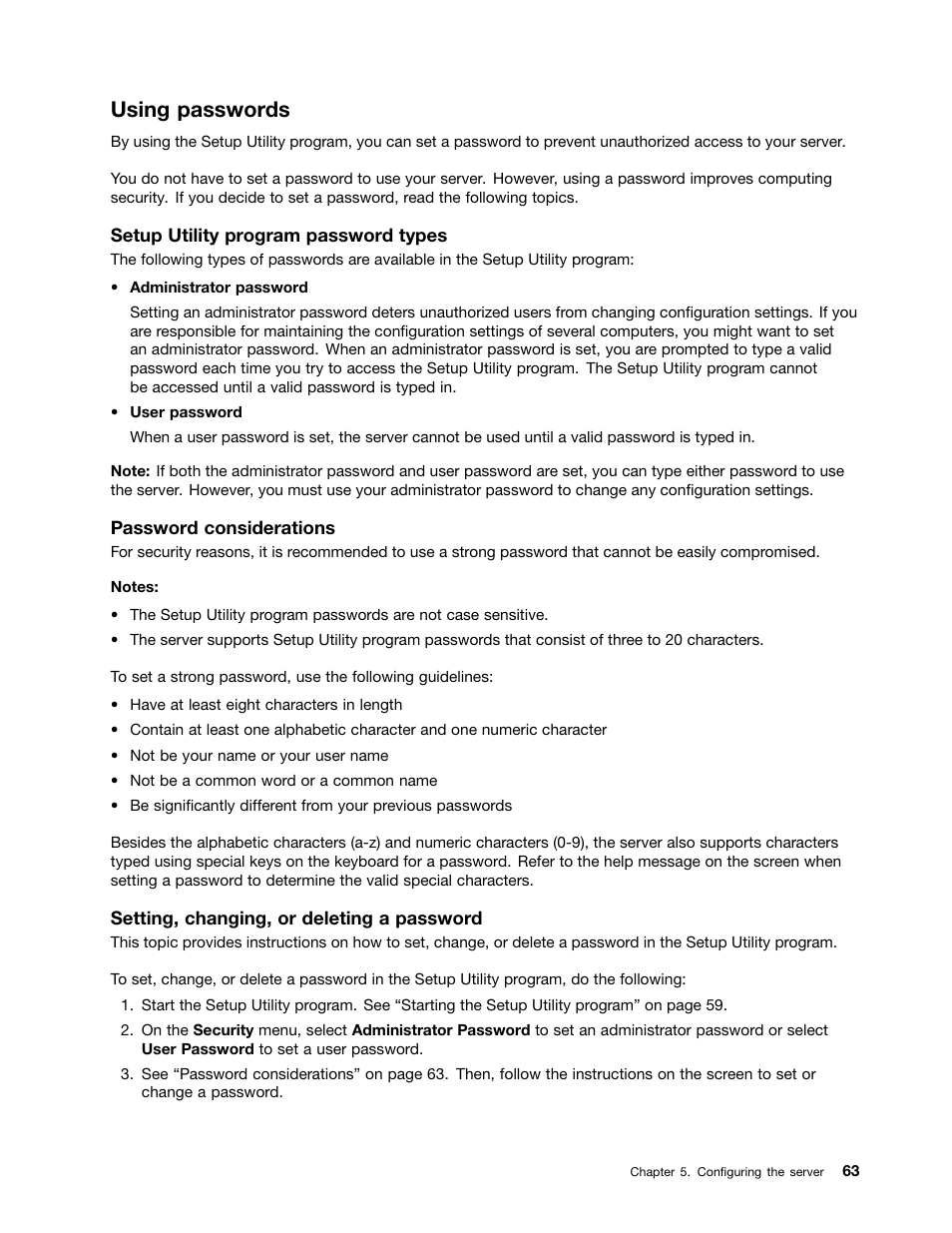 Using passwords, Using | Lenovo RD430 User Manual | Page 75 / 218