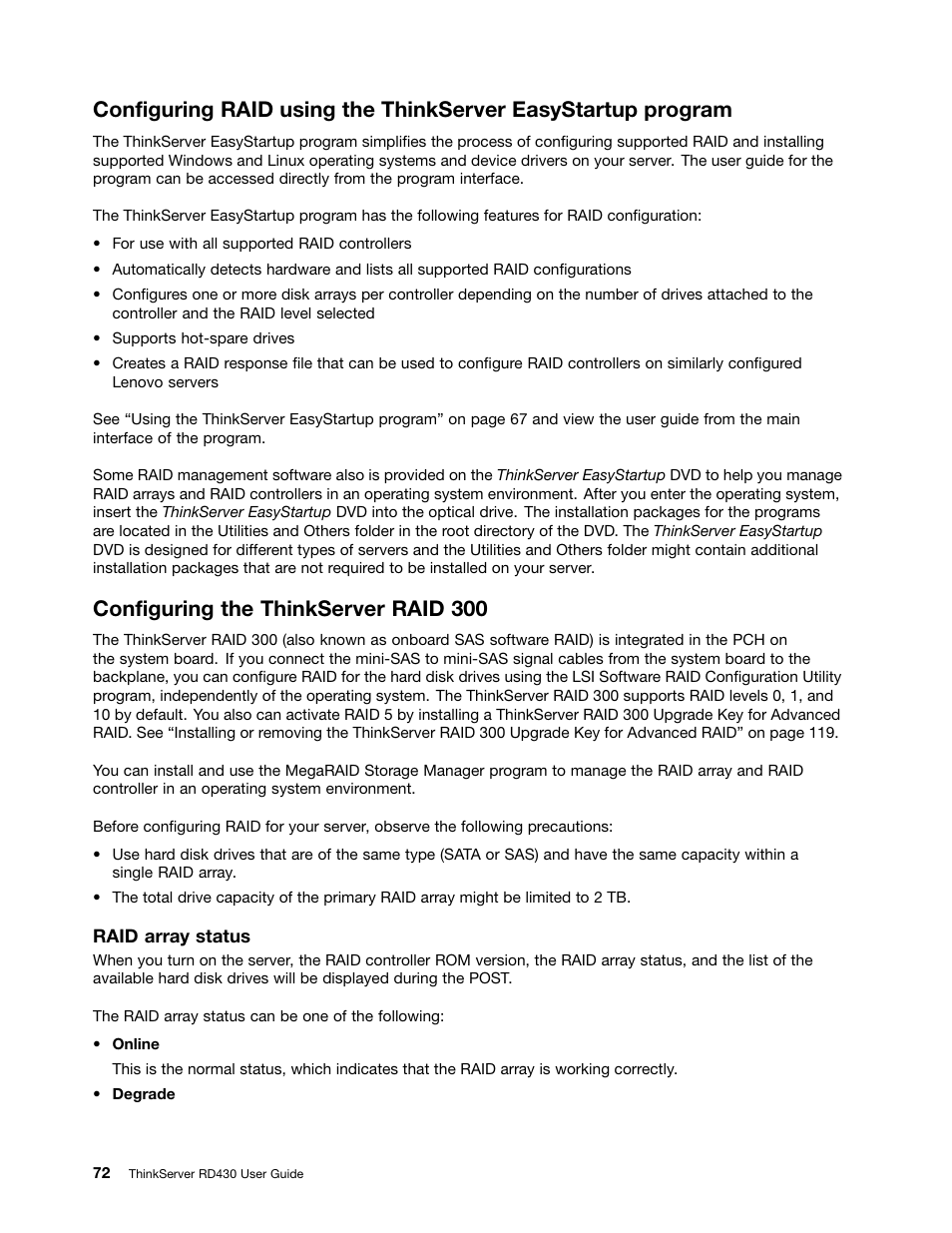 Configuring the thinkserver raid 300 | Lenovo RD430 User Manual | Page 84 / 218