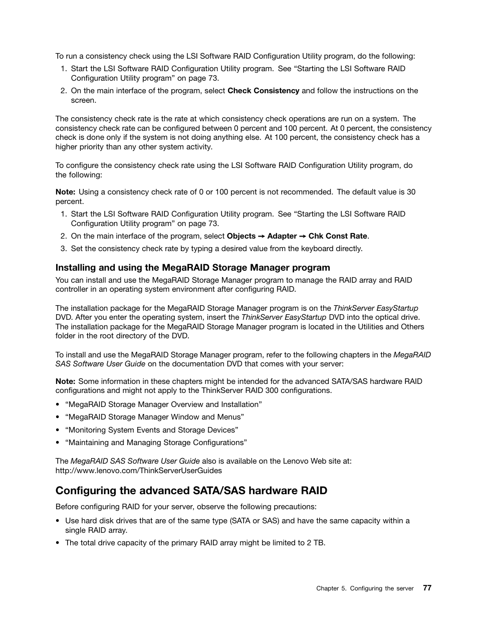 Configuring the advanced sata/sas hardware raid | Lenovo RD430 User Manual | Page 89 / 218