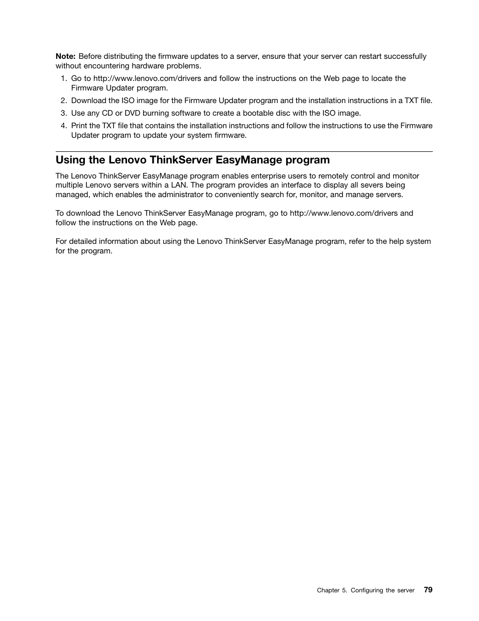 Using the lenovo thinkserver easymanage program | Lenovo RD430 User Manual | Page 91 / 218