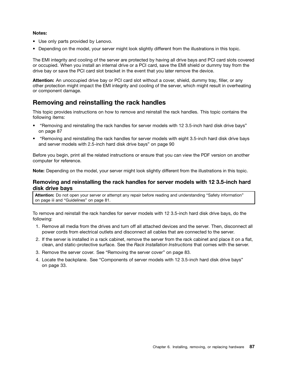 Removing and reinstalling the rack handles | Lenovo RD430 User Manual | Page 99 / 218