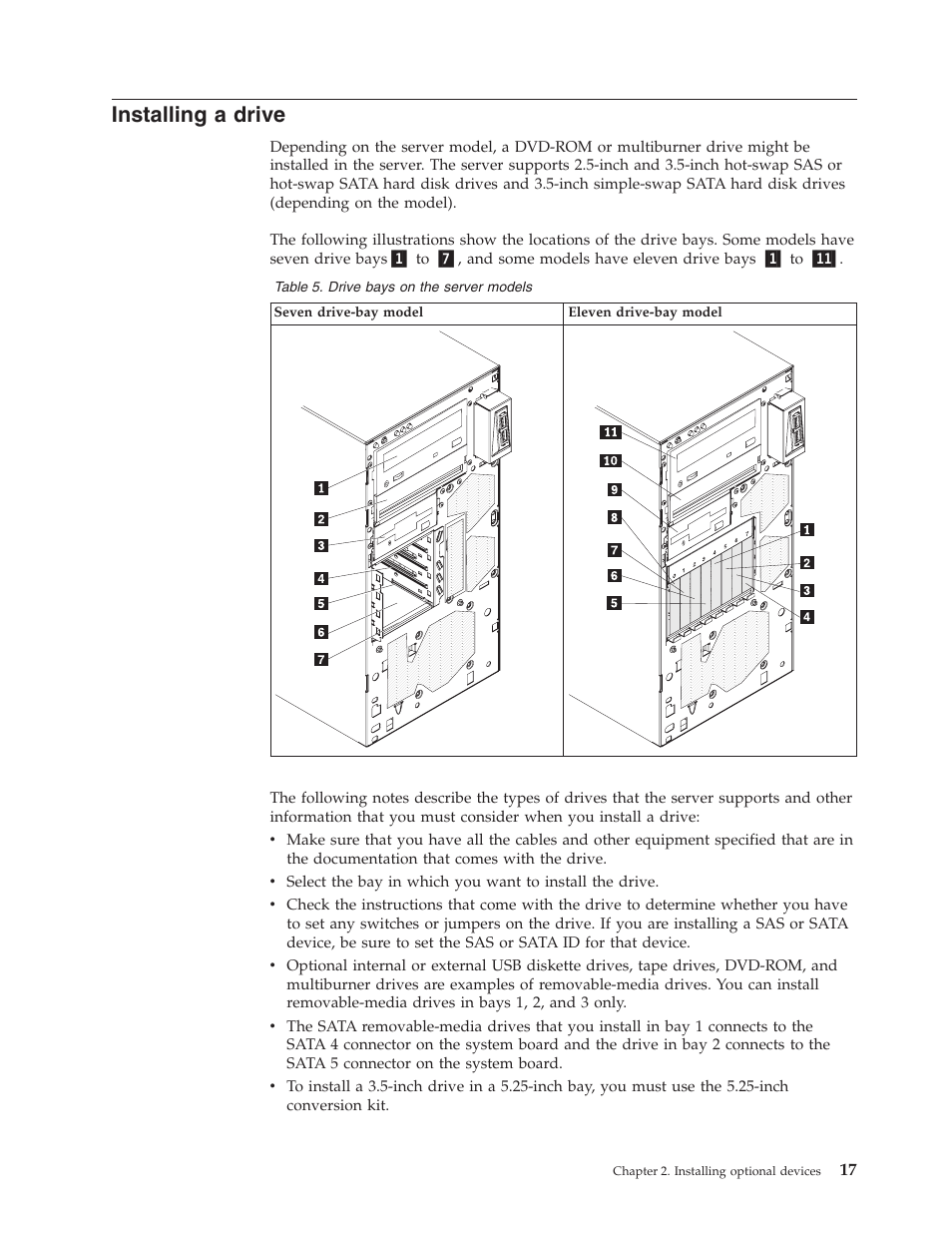 Installing a drive, Installing, Drive | Table | Lenovo THINKSERVER TS100 6434 User Manual | Page 31 / 110