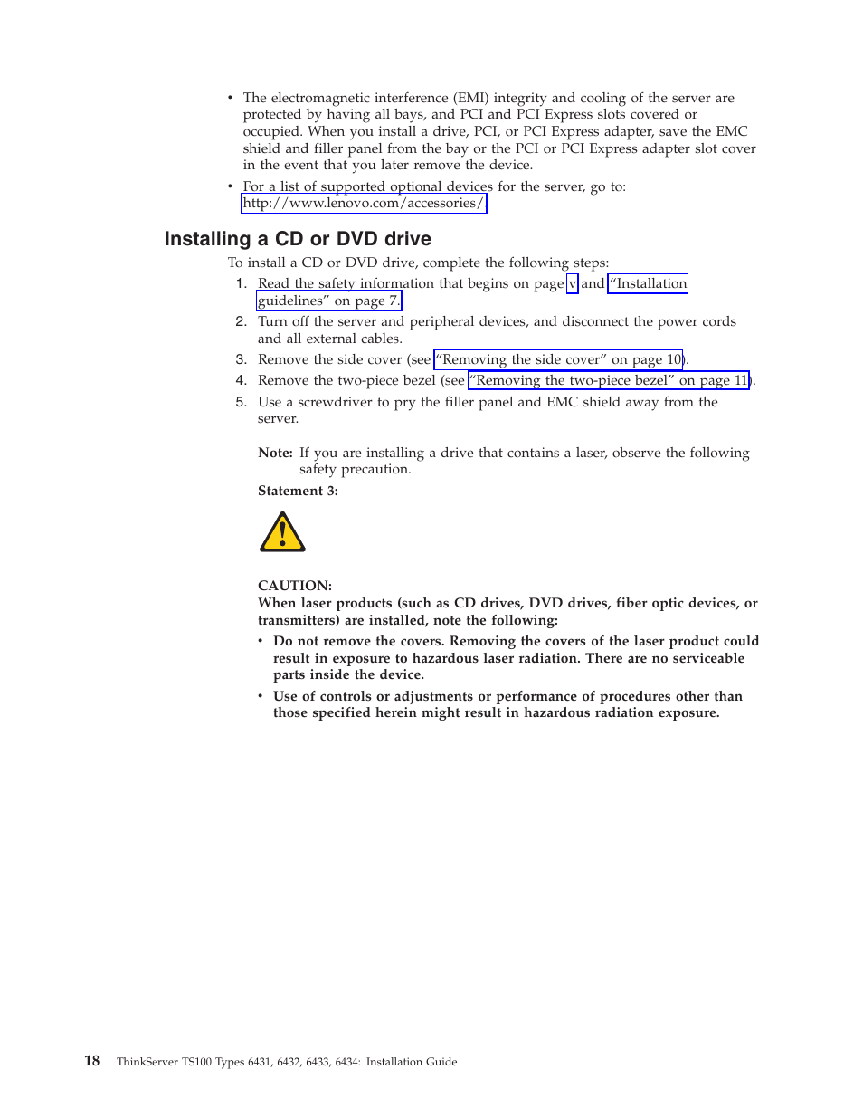 Installing a cd or dvd drive, Installing, Drive | Lenovo THINKSERVER TS100 6434 User Manual | Page 32 / 110
