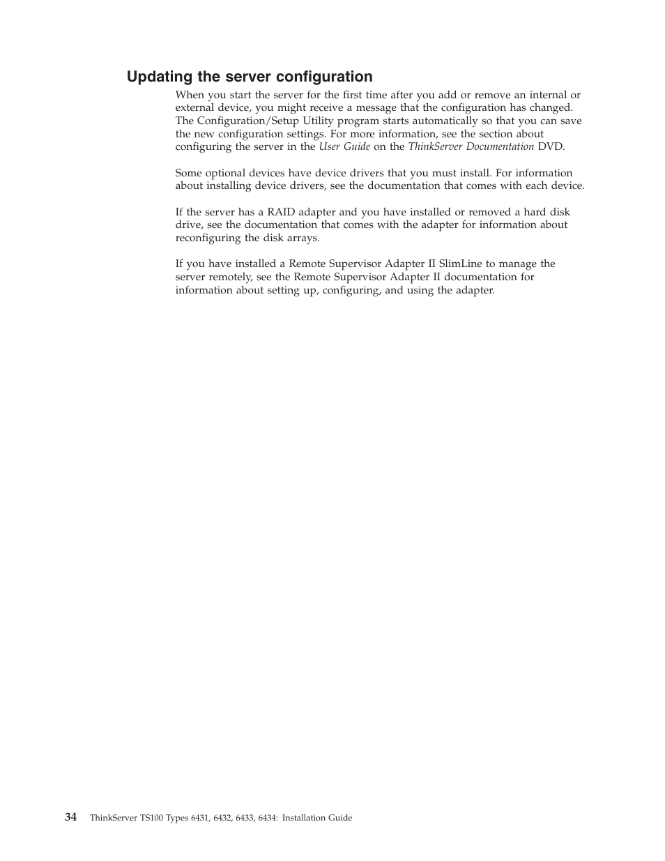 Updating the server configuration, Updating, Server | Configuration | Lenovo THINKSERVER TS100 6434 User Manual | Page 48 / 110