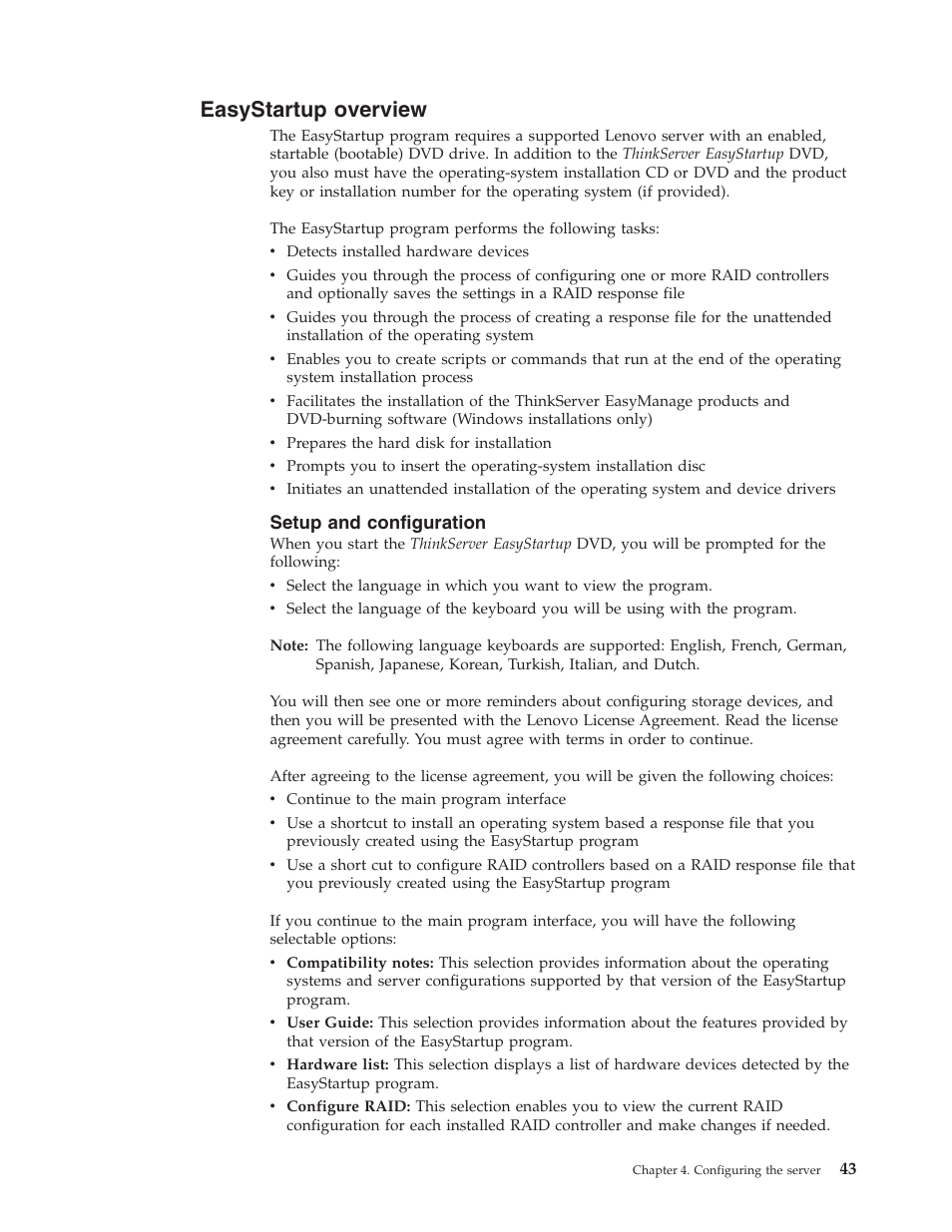 Easystartup overview, Setup and configuration, Easystartup | Overview, Setup, Configuration | Lenovo THINKSERVER TS100 6434 User Manual | Page 57 / 110