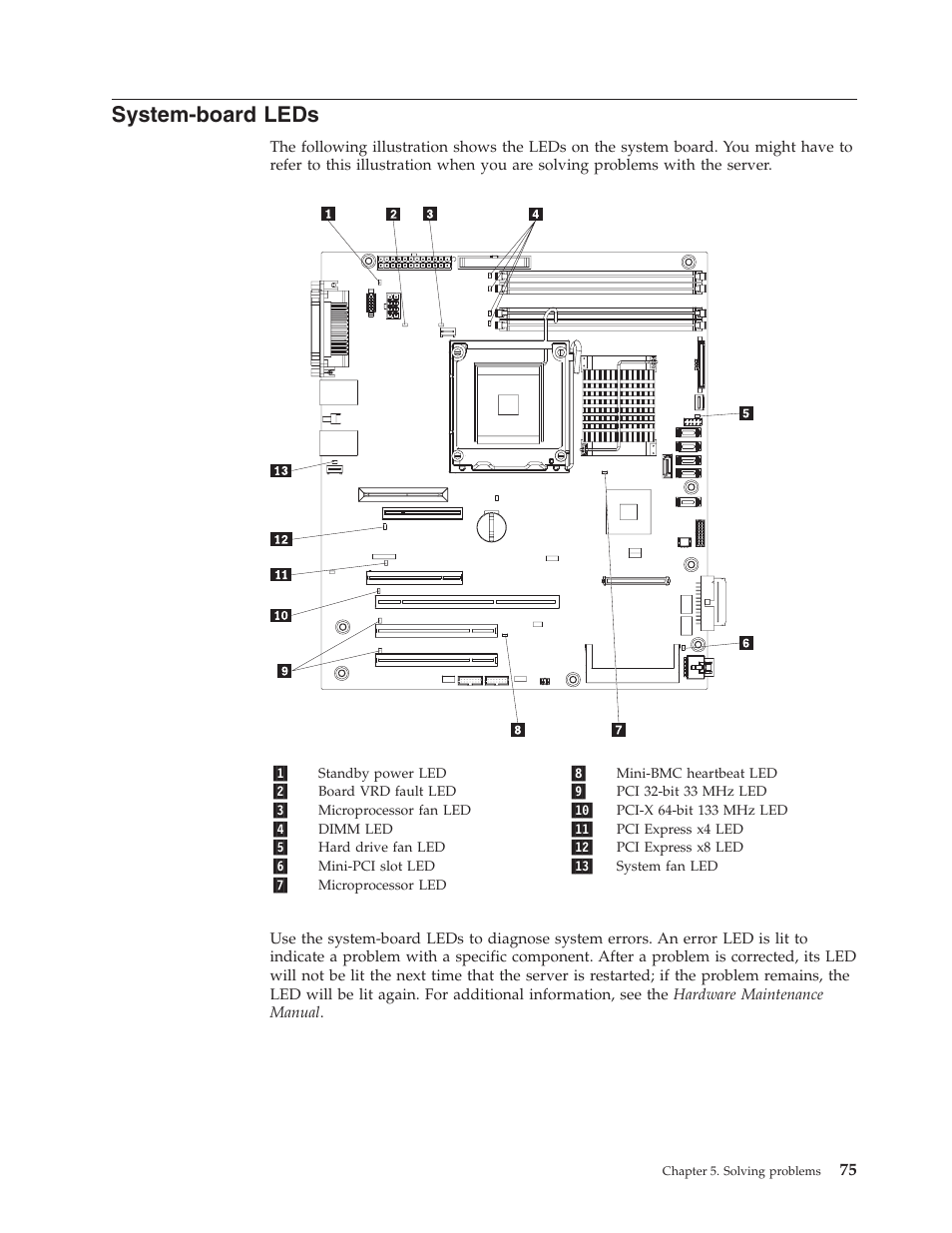 System-board leds, System-board, Leds | Lenovo THINKSERVER TS100 6434 User Manual | Page 89 / 110
