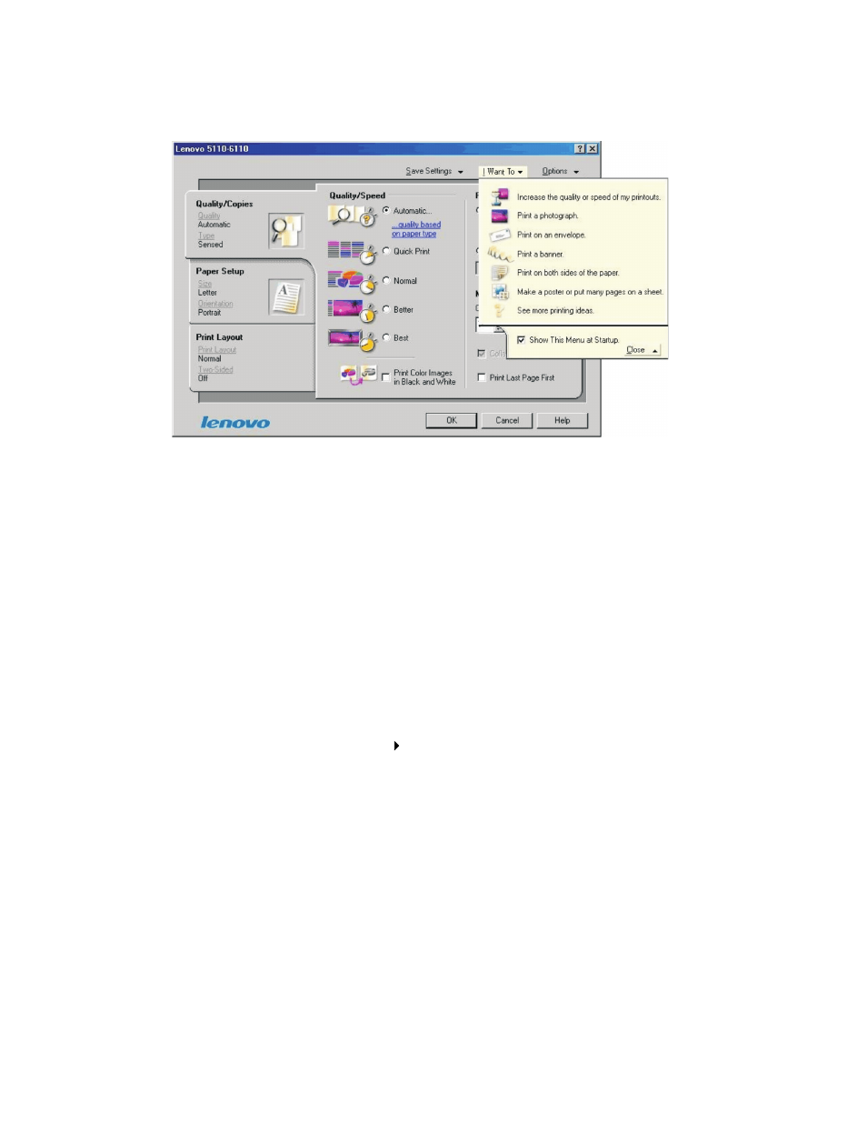 Printer driver, Customizing the settings for your document, 1 with your document open, click file print | Lenovo 5110 User Manual | Page 9 / 74