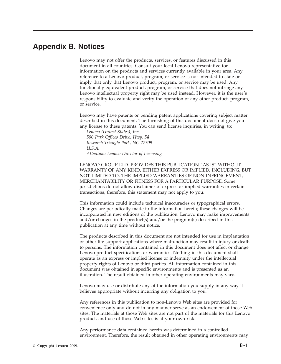 Appendix b. notices, Appendix, Notices | Lenovo L215p User Manual | Page 33 / 36