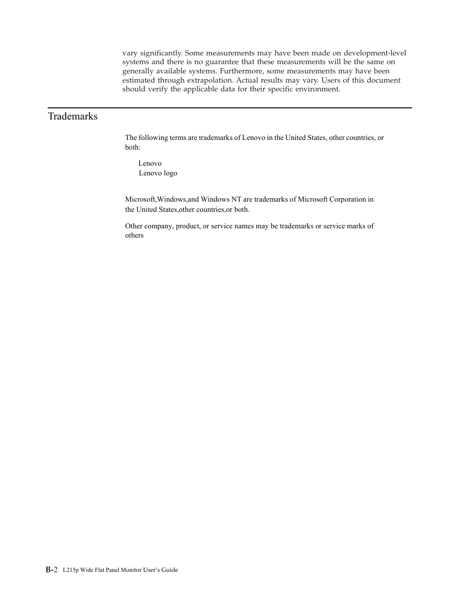 Trademarks | Lenovo L215p User Manual | Page 34 / 36