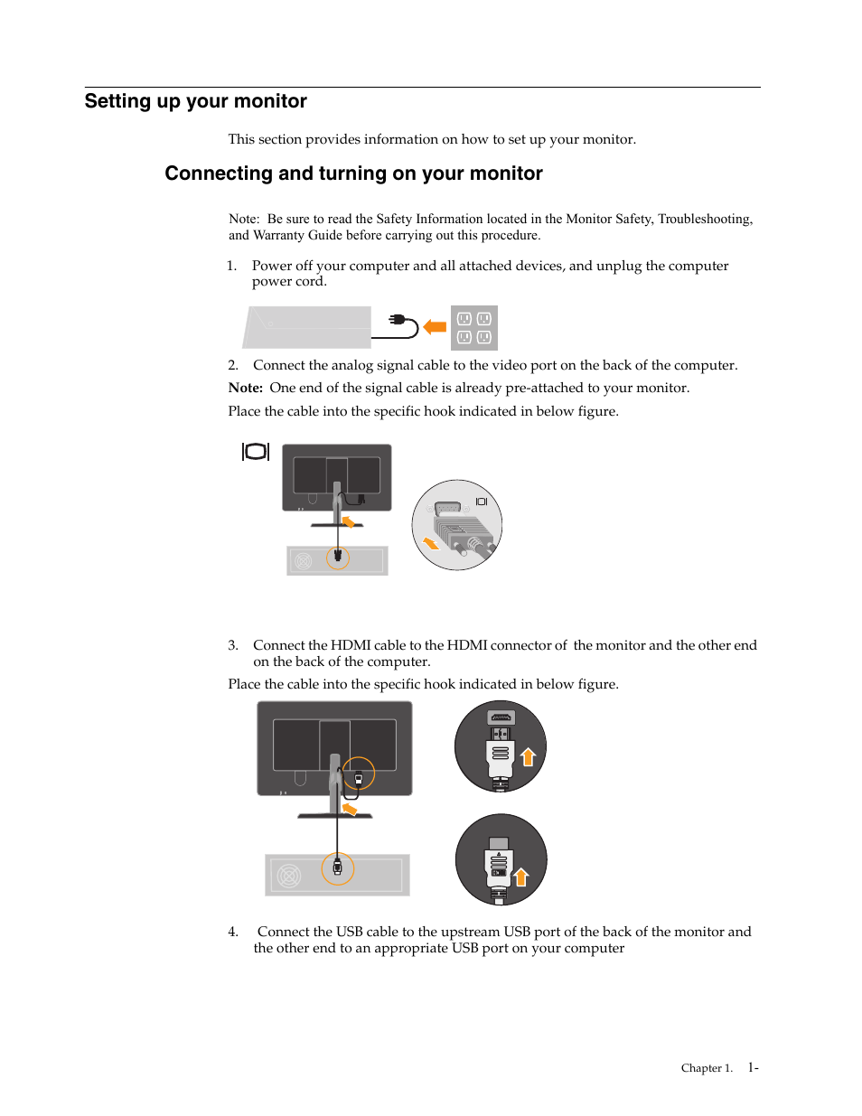 Setting up your monitor, Connecting and turning on your monitor, Connecting and turning on your monitor -4 | Registering your option | Lenovo L215p User Manual | Page 8 / 36
