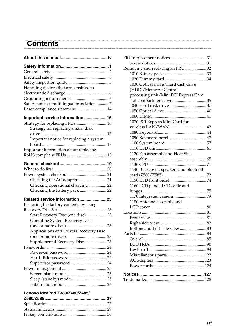 Lenovo Z480 User Manual | Page 3 / 132