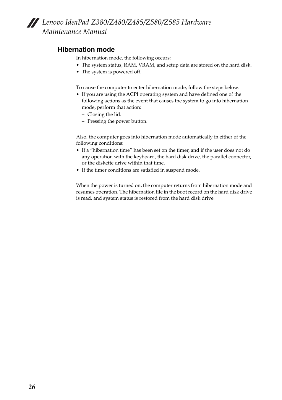 Hibernation mode | Lenovo Z480 User Manual | Page 30 / 132