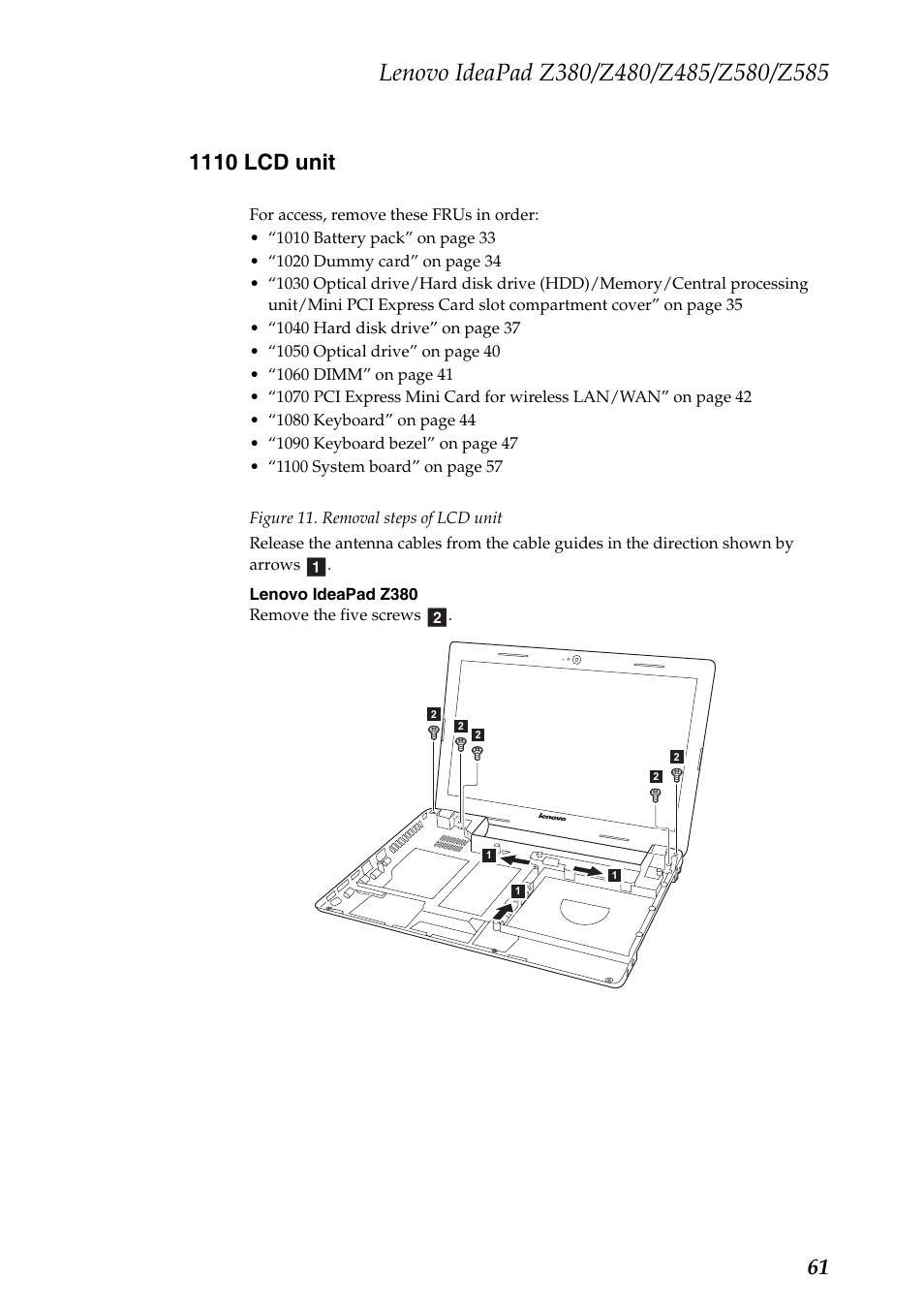 1110 lcd unit | Lenovo Z480 User Manual | Page 65 / 132