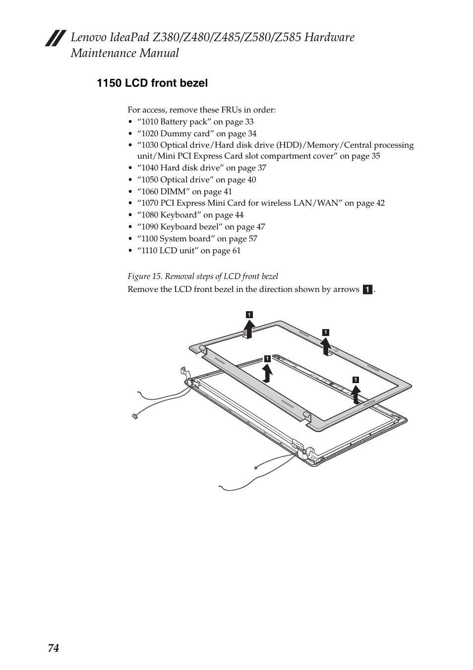 1150 lcd front bezel | Lenovo Z480 User Manual | Page 78 / 132