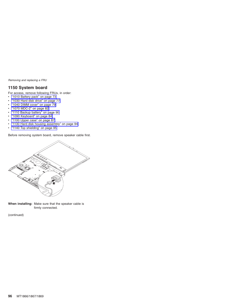 1150 system board, System, Board | Lenovo ThinkPad X41 Tablet MT 1867 User Manual | Page 100 / 140