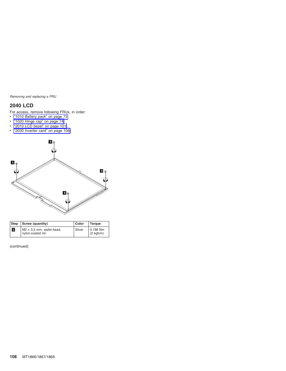 2040 lcd | Lenovo ThinkPad X41 Tablet MT 1867 User Manual | Page 112 / 140