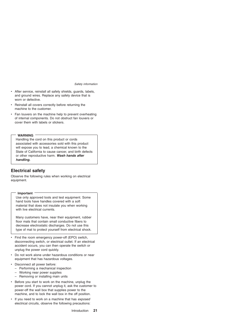 Electrical safety, Electrical, Safety | Lenovo ThinkPad X41 Tablet MT 1867 User Manual | Page 25 / 140