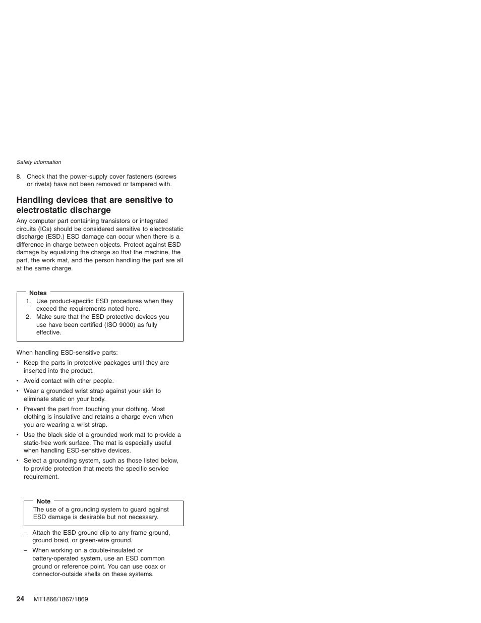 Handling, Devices, That | Sensitive, Electrostatic, Discharge | Lenovo ThinkPad X41 Tablet MT 1867 User Manual | Page 28 / 140