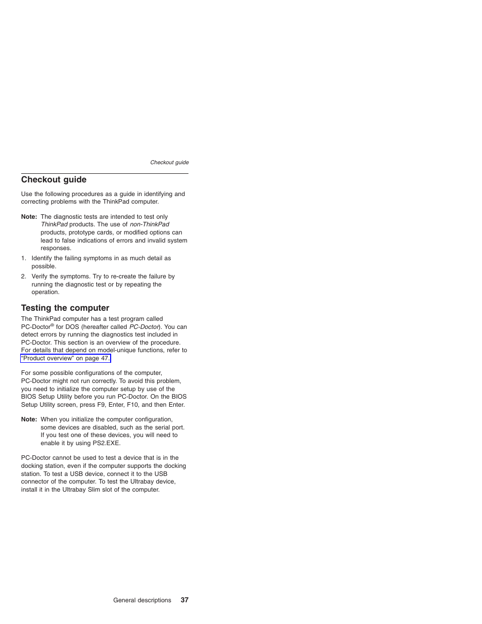 Checkout guide, Testing the computer, Checkout | Guide, Testing, Computer | Lenovo ThinkPad X41 Tablet MT 1867 User Manual | Page 41 / 140