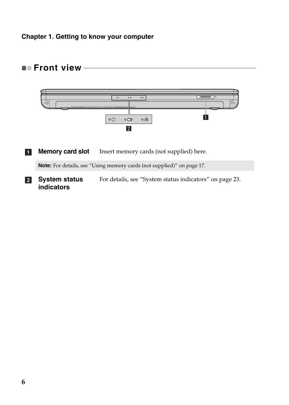 Front view | Lenovo Z580 User Manual | Page 10 / 59