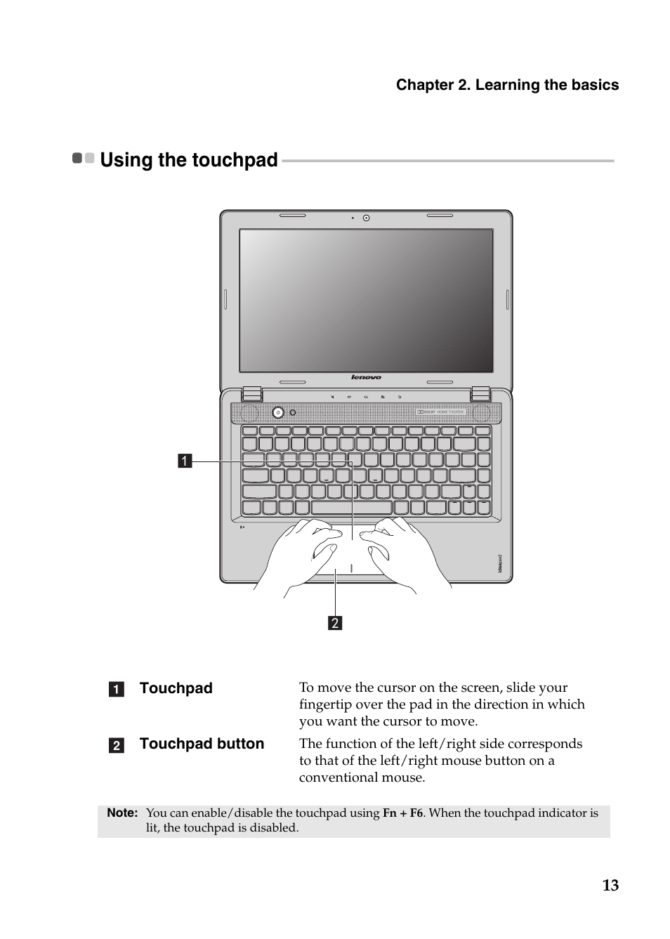 Using the touchpad | Lenovo Z580 User Manual | Page 17 / 59