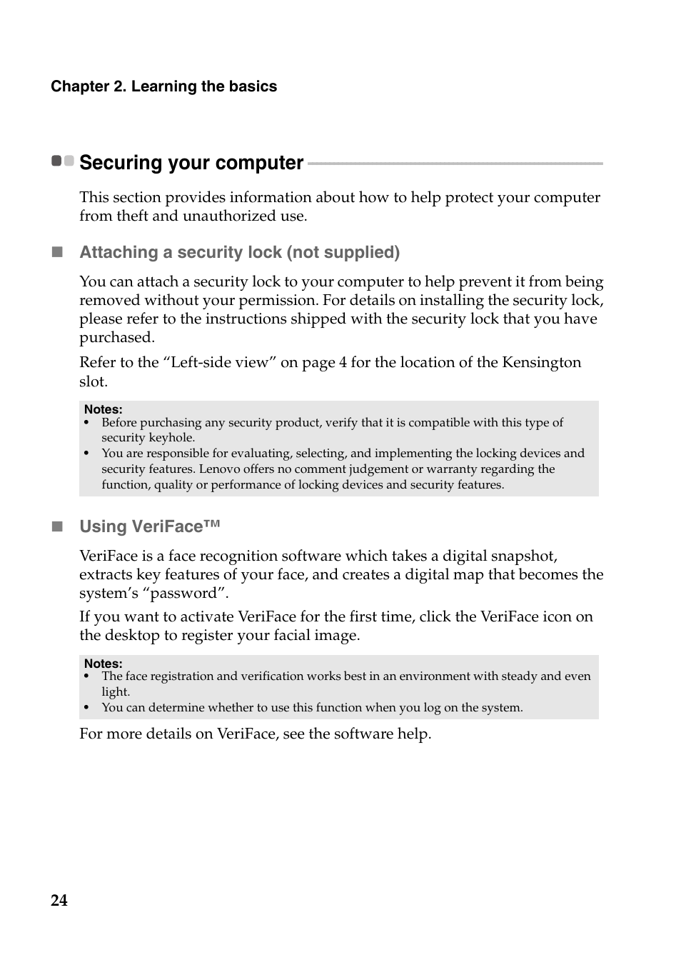 Securing your computer | Lenovo Z580 User Manual | Page 28 / 59